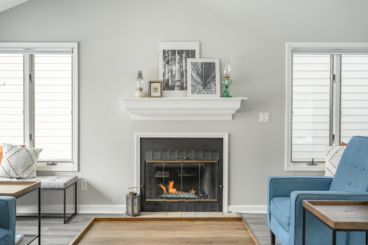 Stock photograph of a gas fireplace burning in a living room. Not a Gas Fire Heat installation.